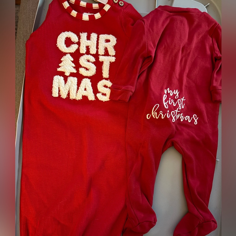 Lot of 2 baby’s first Christmas, mud pie, pottery barn kids 0-3 months . 1NWT